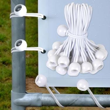 Imagem de 15 cabos elásticos esféricos brancos – amarração elástica resistente de 10 cm para dossel, lona, acampamento e armazenamento