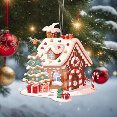 Imagem de Enfeites de Natal para pendurar em cristal de chalé, enfeites de árvore de Natal feitos à mão, decoração de carro e casa - presentes de Natal, decoração de artesanato em acrílico, ideias de troca de