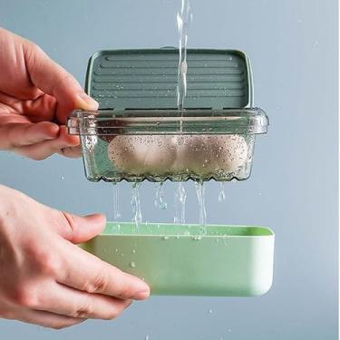 Imagem de Saboneteira com tampa - Suporte de barra de drenagem - Estojo de sabão portátil para viagens, acampamento, ao ar livre, academia, banheiro, essenciais (verde)