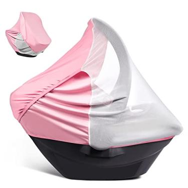 Imagem de Capa de assento de carro, capa de assento de carro universal 2 em 1 com proteção solar de privacidade e rede contra insetos, rede criptografada de cobertura completa para assento de carro (rosa)