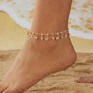 Imagem de 1 peça, tornozeleiras de borla com estrela boêmia de cristal dourado, correntes para pés de praia, acessórios de joias para mulheres