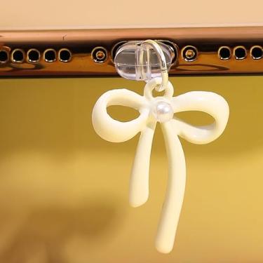 Imagem de Acessórios de telefone com pingente de borboleta de desenho animado Android para iPhone 16 15 Samsung Dust Plug, branco leitoso