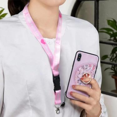 Imagem de 1 cordão rosa para celular, gola longa, pingente removível para chave, joias, corrente de presente