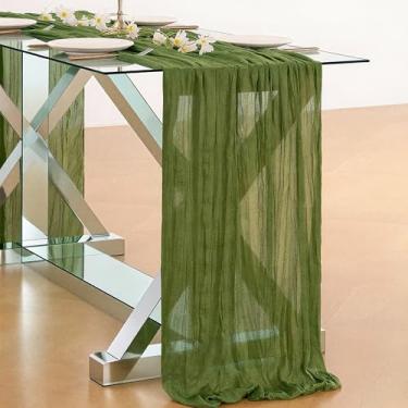 Imagem de Caminho de mesa de gaze verde, corredor de mesa de gaze rústica Boho de 300 cm para outono, Ação de Graças, casamento, festa, chá de bebê, aniversário, decorações de casa e férias