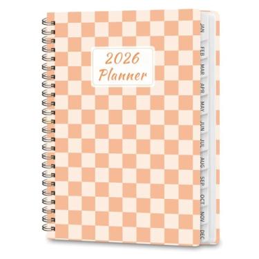 Imagem de Agenda 2026, agenda diária acadêmica (janeiro de 2026 a dezembro de 2026), caderno de planejamento de capa dura para acessórios de escritório e material escolar, estampa quadriculada