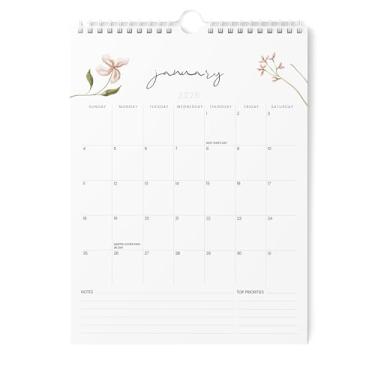 Imagem de Karto Calendário de parede 2026 - vertical 21,5 x 28 cm de janeiro de 2026 a junho de 2027 - Aumente sua produtividade e planejamento fácil com o calendário mensal estético - Flores