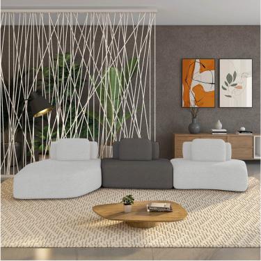 Imagem de Sofá 3 Lugares Orgânico com Chaise e 2 Módulos Berlim Bouclê Cinza Claro/Grafite K01 - D'Rossi