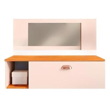 Imagem de Penteadeira Camarim Suspensa com Espelho, Gaveta com Divisória e Nichos Make Up Elegante e Compacta (Off/Cinamomo)