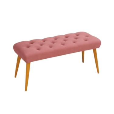 Imagem de Banqueta Classic Estofada em Suede – Banco Decorativo com Pés de Madeira para Quarto, Sala ou Hall de Entrada (Rosa)