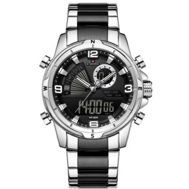 Imagem de Relógio De Pulso Eletrônico Quartzo Design Luminoso à Prova D´agua Esportivo Prata Preto