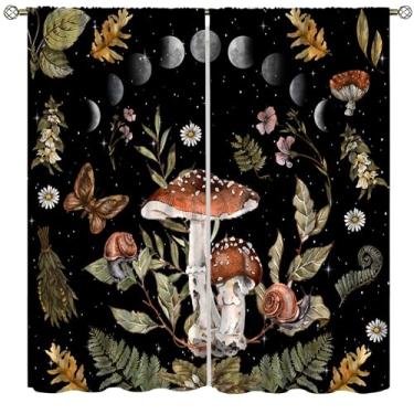 Imagem de DKMQQUL Cortinas de cogumelo, estampa vintage de flores silvestres góticas bruxas, floresta, enluar, tratamento de janela para cozinha, sala de estar, quarto, sala de jantar, 106 x 113 cm (sem apagão)