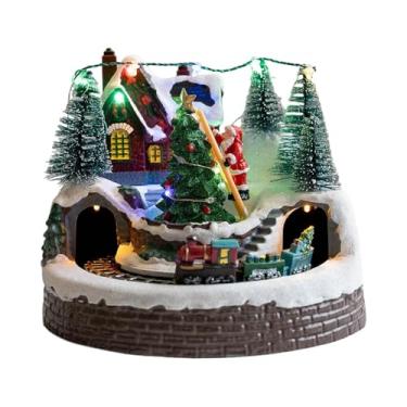 Imagem de KiBcsLic Decoração de casa iluminada de Natal, estátua de decoração de Natal, ornamento de castelo brilhante colecionável para lareira, vitrine de loja, festa, Style a