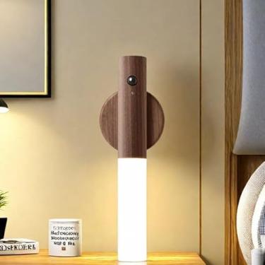 Imagem de Luminária LED de Parede com Sensor de Presença e Bateria Recarregável USB Luz Automática Magnética para Quarto Closet Escada e Corredor Estilo Madeira Minimalista - Kris Home® (1 UNIDADE)