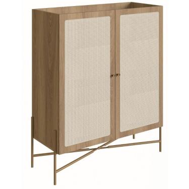 Imagem de Cristaleira Bar Armário Alto Oslo Artesano 93 Cm (Largura) Mdp Mel Palha  Base Metal