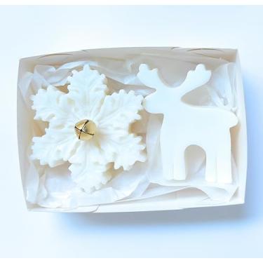 Imagem de Lembrancinha de Natal - Caixa com Vela Aromática Decorativa Floco de neve e mini rena