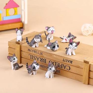 Imagem de 9 peças estatuetas de gato em miniatura fofas mini chi, desenhos animados, adornos de jardim de fadas, enfeites de bolo de resina para artesanato faça você mesmo, terrário, plantador de suculentas