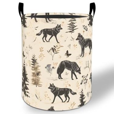 Imagem de Cesto de lavanderia Forest Wolf 50 x 40 cm, balde de armazenamento de roupas Oxford dobrável para quarto, banheiro, quarto, berçário, organizador de brinquedos, presentes para crianças, meninos