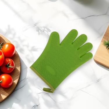 Imagem de Generic 1 luva de forno com borda desossada de 5 dedos luva de forno apenas lavagem à mão agulha de silicone algodão verde 27,5 x 20,5 cm
