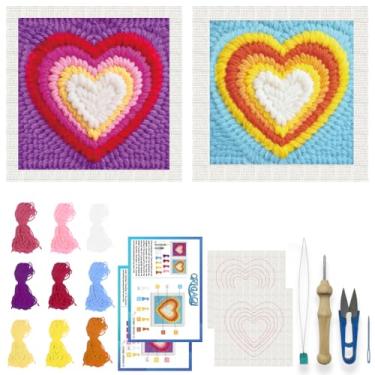 Imagem de ORIGACH Conjunto de 2 kits de agulhas de bordado com moldura, kit de perfuração de agulhas de arco-íris com padrões, fios, ferramentas e instruções para iniciantes e adultos, decoração de parede DIY