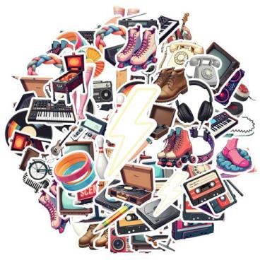 Imagem de 70 peças de adesivos de papelaria retrô eletrônicos com tecnologia musical de brinquedo nostálgico, decalques para laptop, motocicleta, bagagem, telefone, guitarra, faça você mesmo, bicicleta, skate