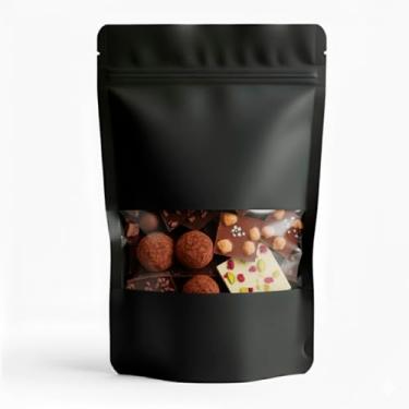 Imagem de Sacos de Papel Premium, Embalagem Stand Up Pouch Kraft Preto Fosco com Zip Lock e Visor, 10x15cm, Pacote com 50 Unidades