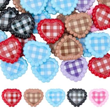 Imagem de SUNNYCLUE 1 caixa, 30 peças, contas xadrez, contas de coração de acrílico, plástico opaco, cor aleatória, quadriculado, formato de coração, estampado, espaçadores soltos para fabricação de joias