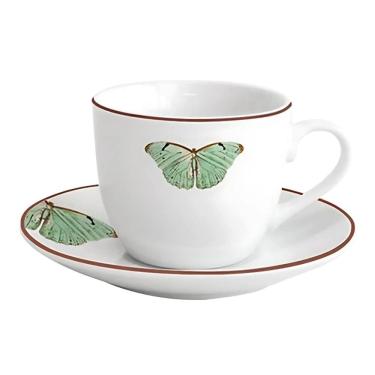 Imagem de Xícara Chá Café Com Pires 220Ml Borboleta Porcelana Decorada