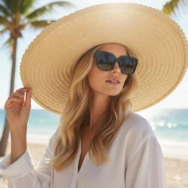 Imagem de Chapéu Mexicano de Palha Natural Aba Grade Gigante Unissex - NoBrand