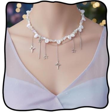 Imagem de Hermoli Pingente de gargantilha barroca com pingente de pentagrama de estrela e borla para mulheres
