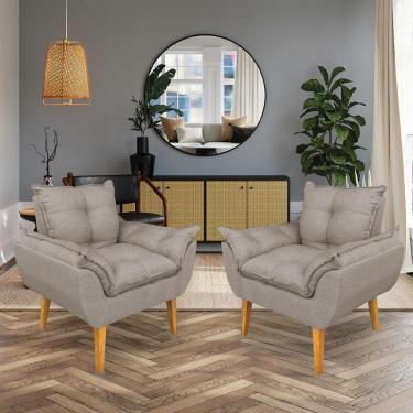 Imagem de Kit 2 Poltronas Opala Decorativa Luxo Linho Capuccino Dal Poz Estofados