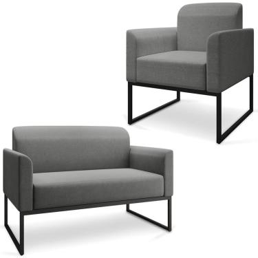 Imagem de Conjunto Namoradeira E Poltrona Linho Grafite/Preto