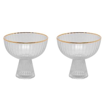 Imagem de Conjunto 02 Taças De Sobremesa De Cristal Com Fio De Ouro 200 Ml Lines Wolff