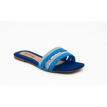 Imagem de Sandália Feminina Rasteirinha Femmy Strass Trança Color, Azul, 37