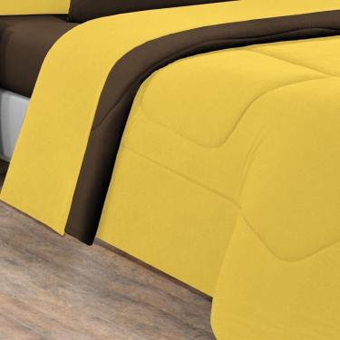 Imagem de Kit Edredom + Jogo De Lençol Malha 100% Algodão Gran Moratta 7 Peças Casal - Amarelo-marrom