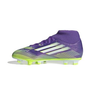 Imagem de adidas Tênis infantil unissex F50 Club sem cadarço firme, Roxo/branco/limão lúcido, 15