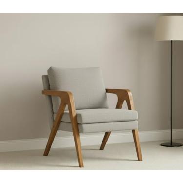 Imagem de Poltrona Mona Linho Estofada Decorativa Luxo Pés De Madeira Maciça Sala Estar Recepção (CINZA CLARO)