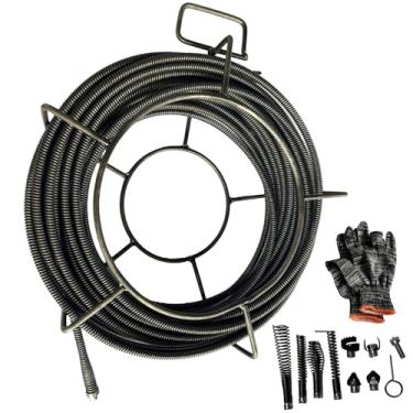 Imagem de Willbebest Cabo de limpeza de drenos 1,27 cm x 15,2 m, cabo de esgoto de aço de núcleo oco com 8 cortadores para tubos de 5 a 10 cm, cabo de limpeza de trado de esgoto para pia, ralo de piso, vaso