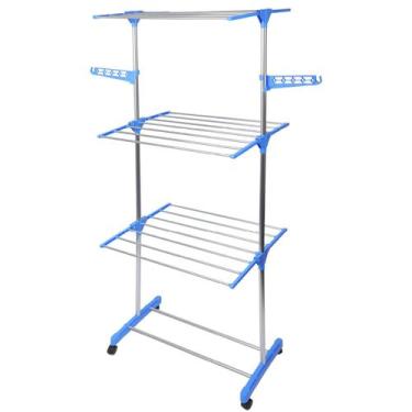 Imagem de Varal De Roupa Aço Inox Dobrável Vertical Azul - Holtter Home Design