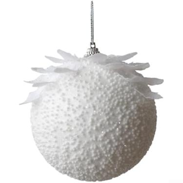 Imagem de Bola de enfeite de Natal de espuma branca feita à mão com design de botão de flor em estilo flor, decoração de árvore de férias leve para decoração de casa festiva, tamanho de 8 cm ou 10 cm