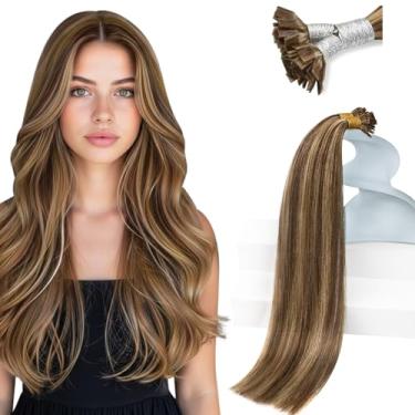 Imagem de Sunny Hair Extensões De Cabelo Com Ponta Lisa, Mechas Humanas, Castanho Médio E Loiro Caramelo, Pontas Para Mulheres Fusion 50S 50G 16 Pol.