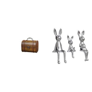 Imagem de MotiveTech Caixa Organizadora de Joias Vintage de Madeira com Estatuetas de Família de Coelhos, Decorativo para Guardar Anéis, Bijuterias, Centro de Mesa E O