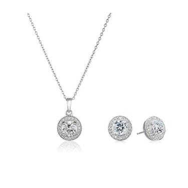 Imagem de AZFEIYA Elegante joia de noiva clássica redonda zircônia cúbica transparente cristal strass colar e brincos joia de casamento para noivas e damas de honra