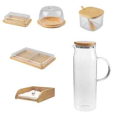 Imagem de Kit 6 Peças Mesa Posta Linha Bambu Com Jarra De Vidro Ou