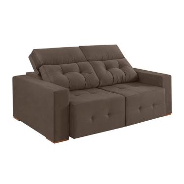 Imagem de Sofá 3 Lugares Retrátil e Reclinável Roma Veludo Marrom 210 cm