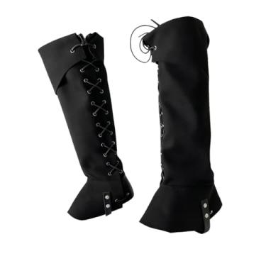 Imagem de YIJU Polainas de couro PU estilo gótico punk para botas de pirata medieval, Preto