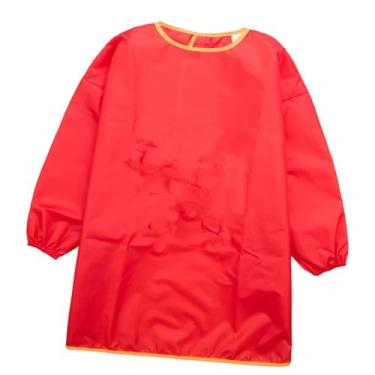 Imagem de Luzhengyang Avental infantil de manga comprida - L vermelho, blusa de tinta artesanal com camada respirável, perfeita para pintura, alimentação, cozinha e brincadeiras artísticas - P/M/G