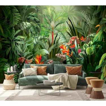 Imagem de PYFFYP - Papel de parede selva tropical folha verde selva murais de parede para quarto (não descasque e cole)