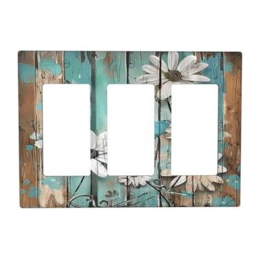Imagem de SgEdao Capas decorativas retrô turquesa marrom flor de madeira borboleta 3 gangues placa de parede triplo interruptor de luz interruptor de luz jumbo placa frontal elétrica GFCI para decoração de casa