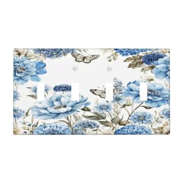 Imagem de Wmhusu Capa para interruptor de luz, flores de íris azuis, borboleta, botânica, floral, planta, 4 grupos, placa de interruptor quádrupla, placa decorativa para decoração de banheiro e quarto