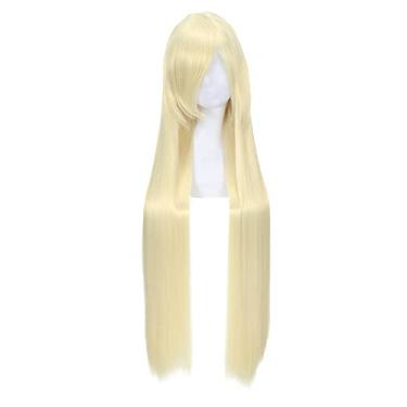Imagem de Peruca de cabelo com franja lateral reta longa de 80 cm para cosplay peruca de anime colorida para festa, bege